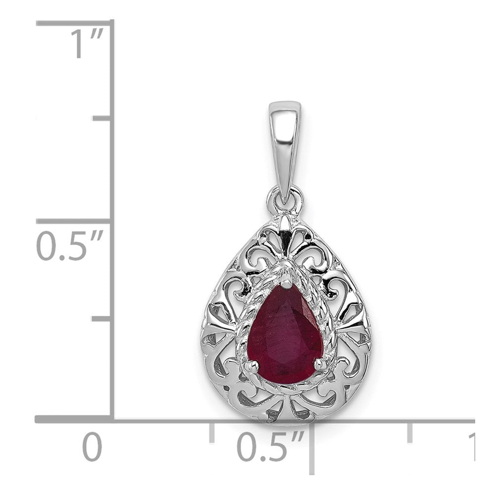 Sterling Silver Rhodium Plated Ruby Teardrop Pendant QP3005R