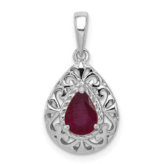 Sterling Silver Rhodium Plated Ruby Teardrop Pendant QP3005R
