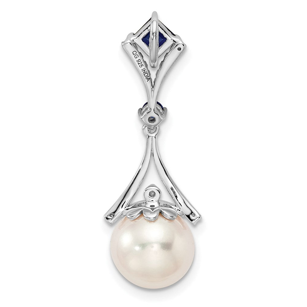 Sterling Silver Rhod Plated Dia. Created Sapphire FW Cultured Pearl Pendant QP3187