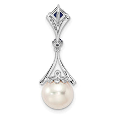 Sterling Silver Rhod Plated Dia. Created Sapphire FW Cultured Pearl Pendant QP3187