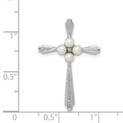 Sterling Silver Rhod Plated Diamond FW Cultured Pearl Cross Pendant QP3189