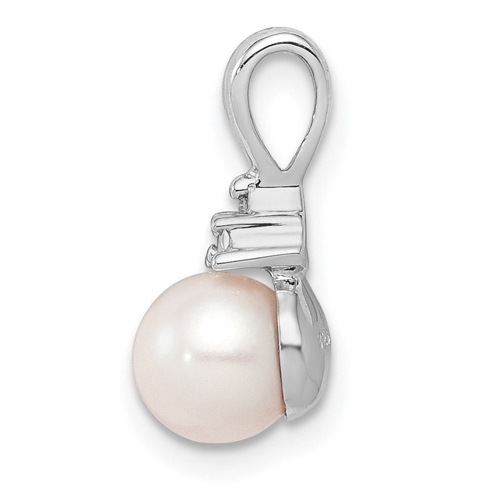 Sterling Silver Rhod Plated Diamond and FW Cultured Pearl Pendant QP3198
