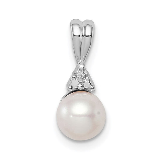 Sterling Silver Rhod Plated Diamond and FW Cultured Pearl Pendant QP3198