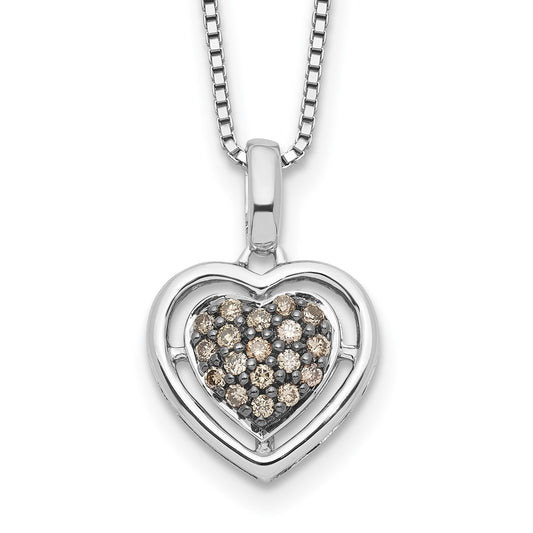 White Night Sterling Silver Rhodium-plated Champagne Diamond Heart 18 Inch Necklace with 2 Inch Extender QP3628