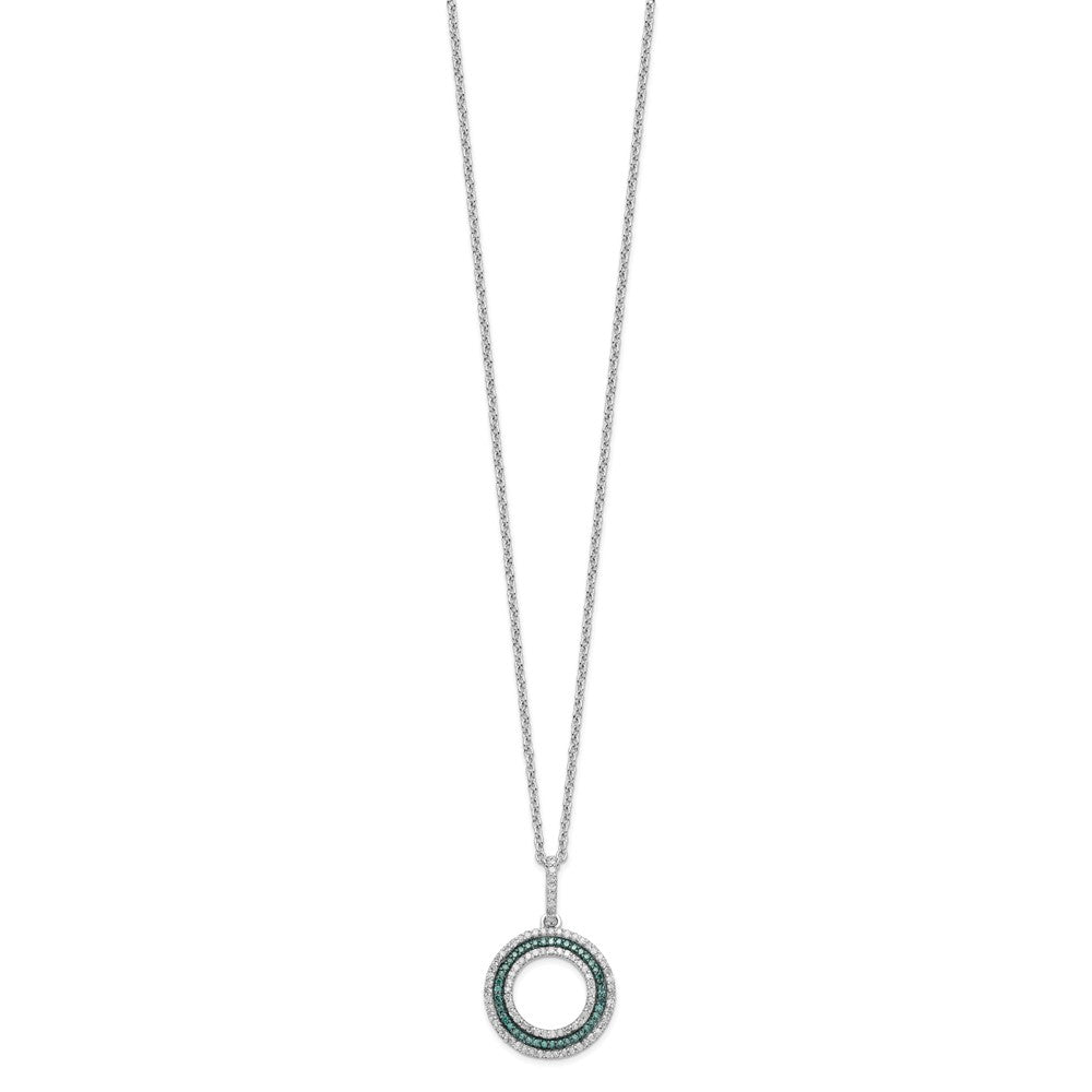 White Night Sterling Silver Rhodium-plated Blue and White Diamond Circle 18 inch Necklace with 2 Inch Extender QP3667