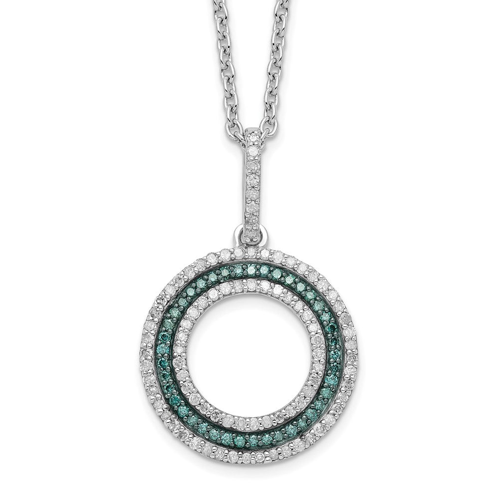 White Night Sterling Silver Rhodium-plated Blue and White Diamond Circle 18 inch Necklace with 2 Inch Extender QP3667