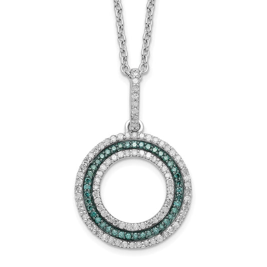White Night Sterling Silver Rhodium-plated Blue and White Diamond Circle 18 inch Necklace with 2 Inch Extender QP3667