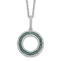 White Night Sterling Silver Rhodium-plated Blue and White Diamond Circle 18 inch Necklace with 2 Inch Extender QP3667