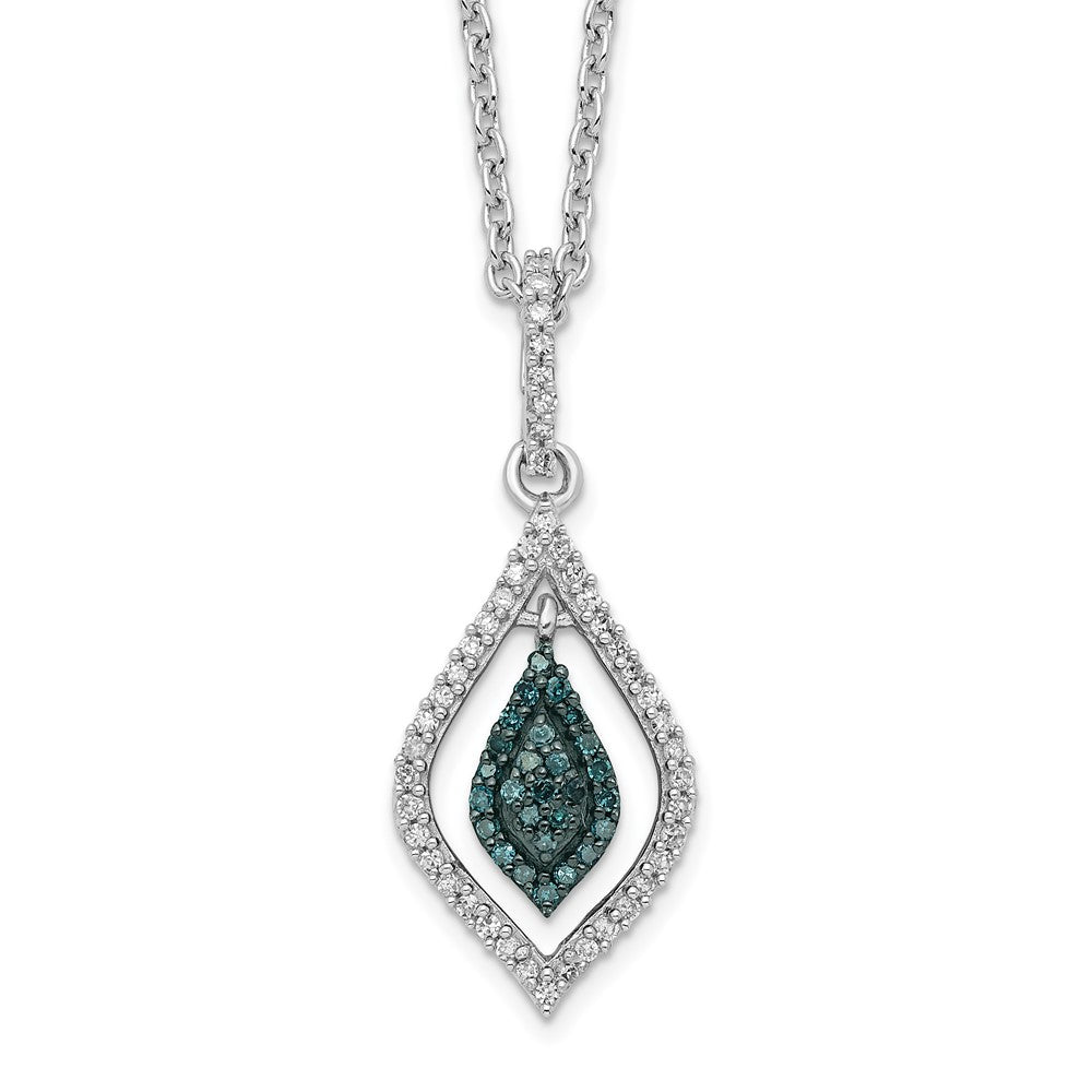 White Night Sterling Silver Rhodium-plated Blue and White Diamond 18 inch Necklace with 2 Inch Extender QP3673