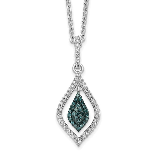 White Night Sterling Silver Rhodium-plated Blue and White Diamond 18 inch Necklace with 2 Inch Extender QP3673