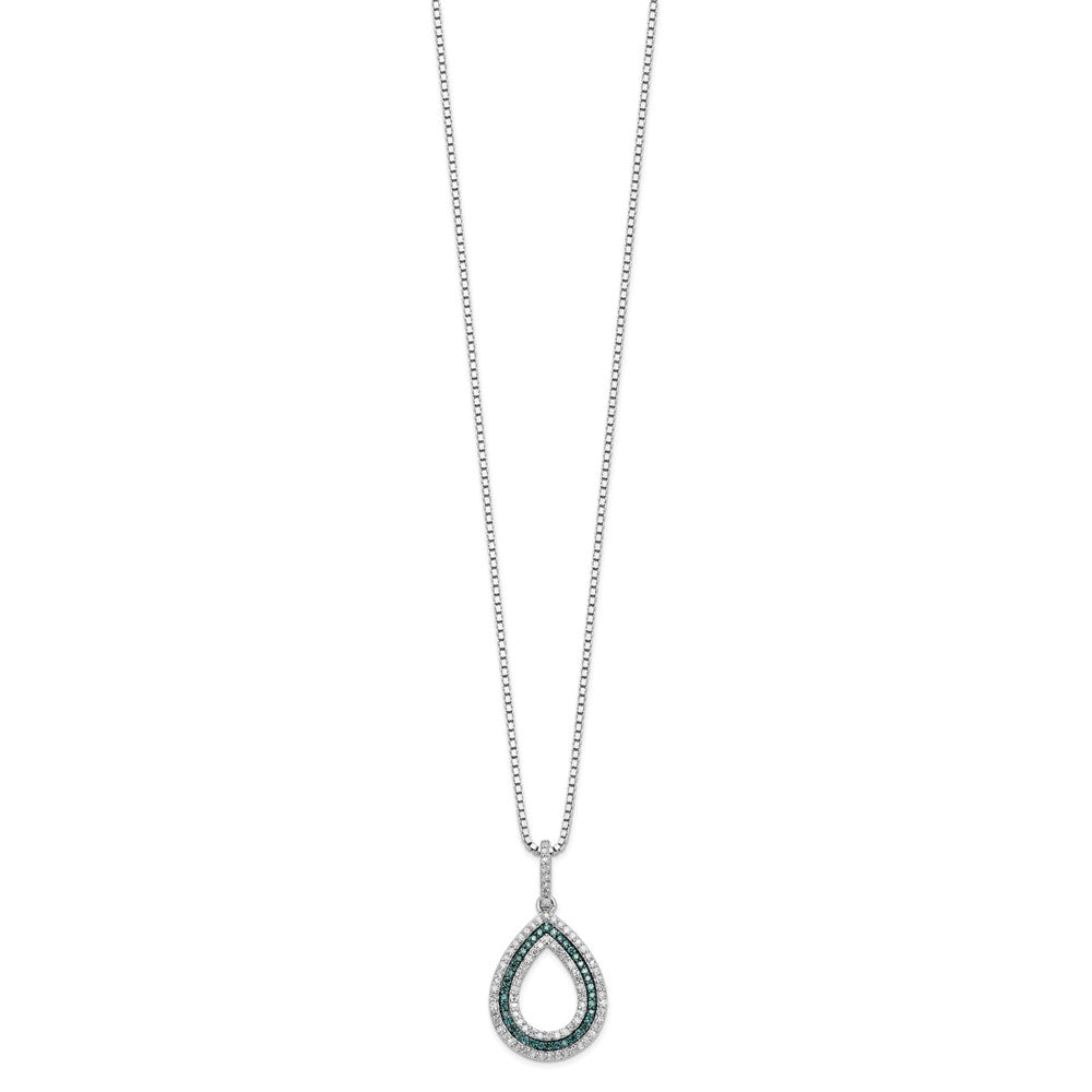 White Night Sterling Silver Rhodium-plated Blue and White Diamond Teardrop 18 Inch Necklace with 2 Inch Extender QP3679