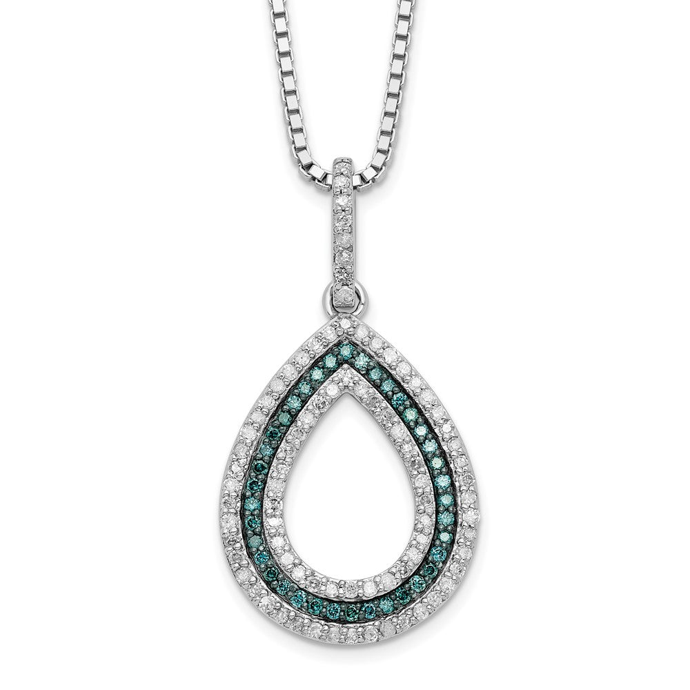 White Night Sterling Silver Rhodium-plated Blue and White Diamond Teardrop 18 Inch Necklace with 2 Inch Extender QP3679