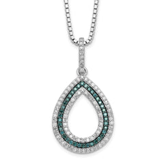 White Night Sterling Silver Rhodium-plated Blue and White Diamond Teardrop 18 Inch Necklace with 2 Inch Extender QP3679