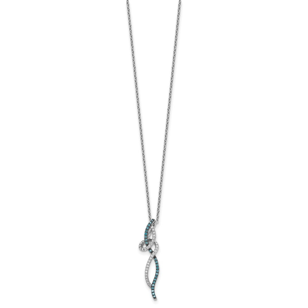 White Night Sterling Silver Rhodium-plated Swirl White and Blue Diamond 18 inch Necklace with 2 Inch Extender QP3683