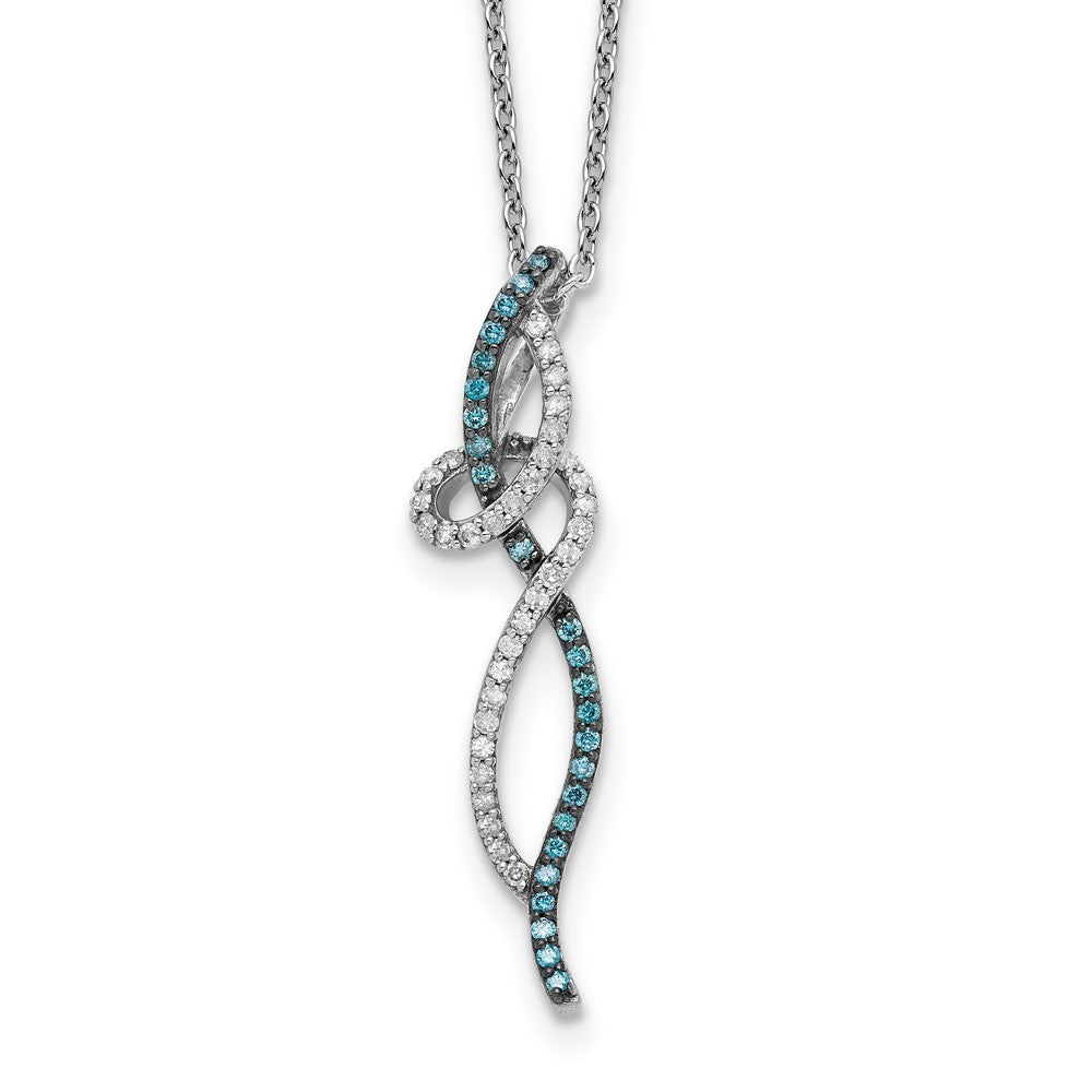 White Night Sterling Silver Rhodium-plated Swirl White and Blue Diamond 18 inch Necklace with 2 Inch Extender QP3683