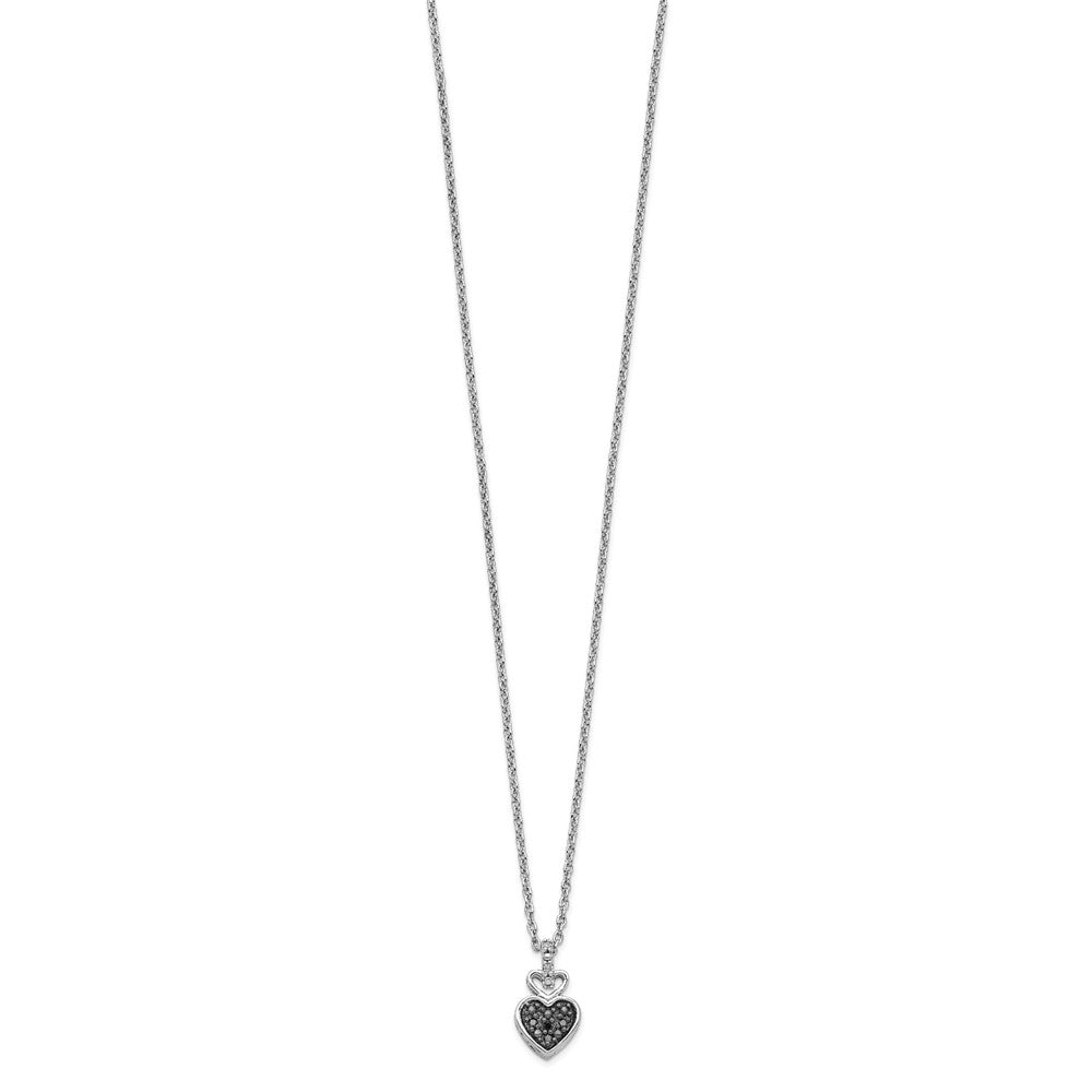 White Night Sterling Silver Rhodium-plated White and Black Diamond Heart 18 Inch Necklace with 2 Inch Extender QP3742