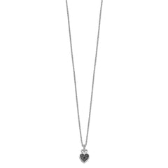 White Night Sterling Silver Rhodium-plated White and Black Diamond Heart 18 Inch Necklace with 2 Inch Extender QP3742