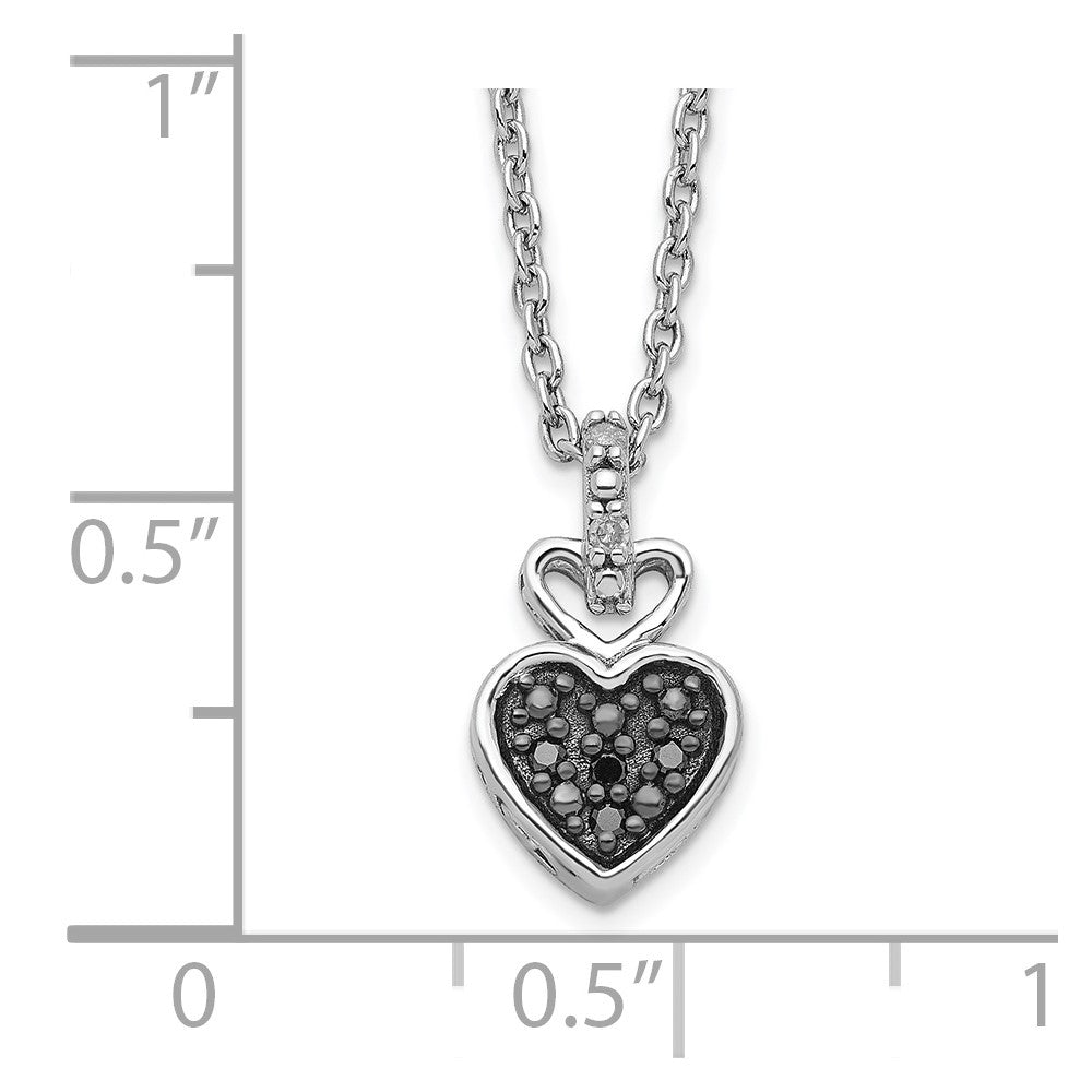 White Night Sterling Silver Rhodium-plated White and Black Diamond Heart 18 Inch Necklace with 2 Inch Extender QP3742
