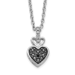 White Night Sterling Silver Rhodium-plated White and Black Diamond Heart 18 Inch Necklace with 2 Inch Extender QP3742