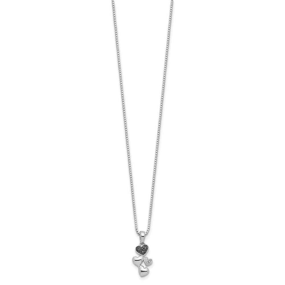White Night Sterling Silver Rhodium-plated White and Black Diamond Heart 18 Inch Necklace with 2 Inch Extender QP3746