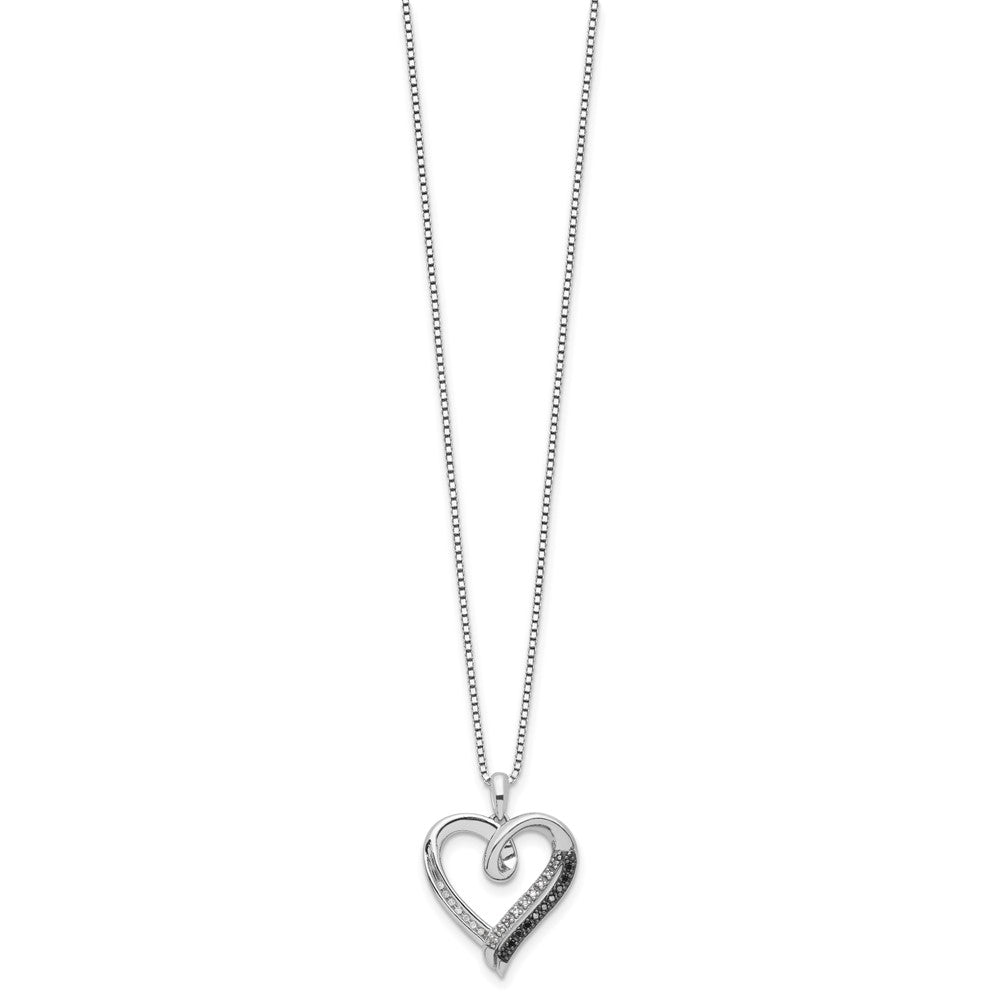 White Night Sterling Silver Rhodium-plated Black and White Diamond Heart 18 Inch Necklace with 2 Inch Extender QP3747