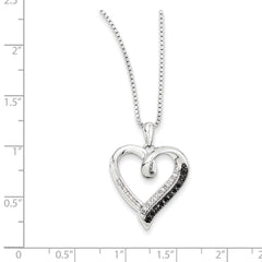 White Night Sterling Silver Rhodium-plated Black and White Diamond Heart 18 Inch Necklace with 2 Inch Extender QP3747
