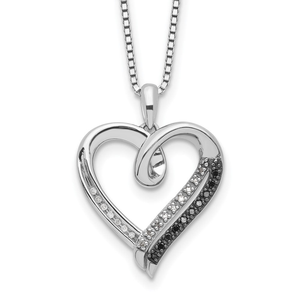 White Night Sterling Silver Rhodium-plated Black and White Diamond Heart 18 Inch Necklace with 2 Inch Extender QP3747
