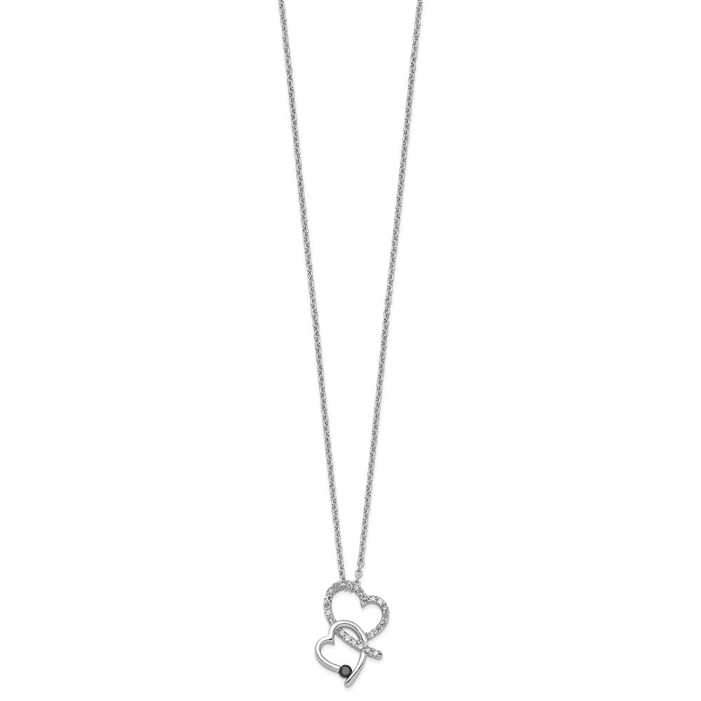 White Night Sterling Silver Rhodium-plated Black and White Diamond Double Heart 18 Inch Necklace with 2 Inch Extender QP3755