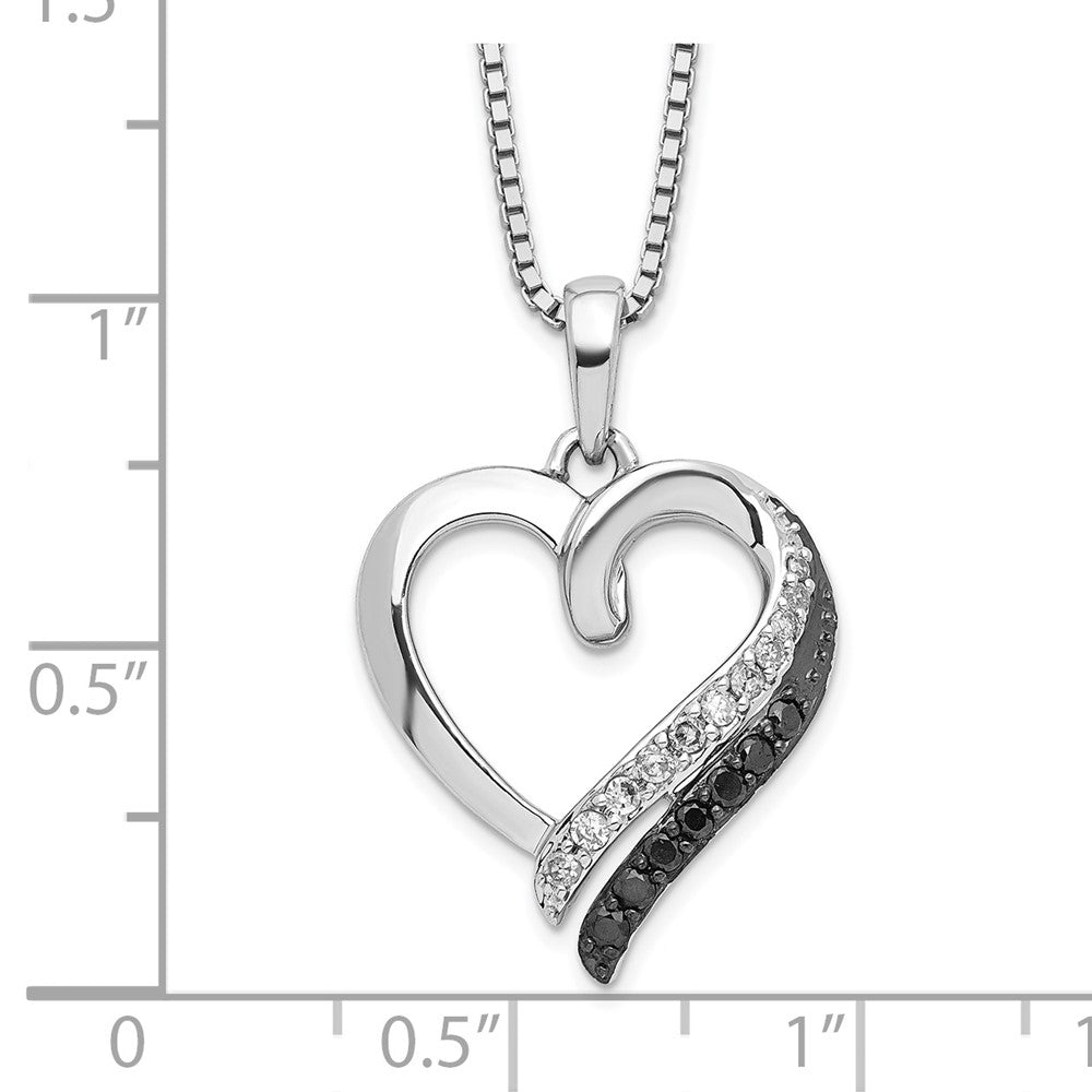 White Night Sterling Silver Rhodium-plated Black and White Diamond Heart Necklace with 2 Inch Extender QP3761