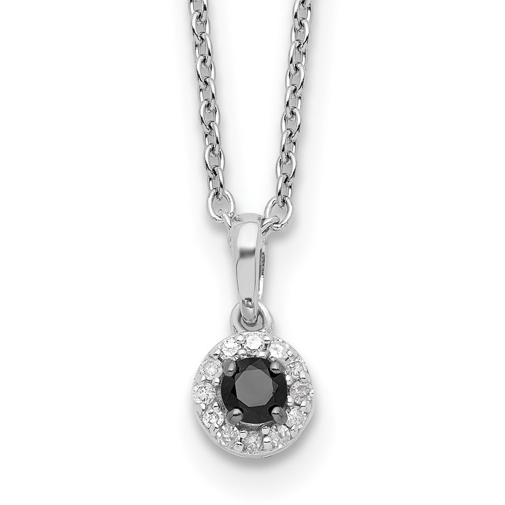 White Night Sterling Silver Rhodium-plated Black and White Diamond Circle Pendant 18 Inch Necklace with 2 Inch Extender QP3767