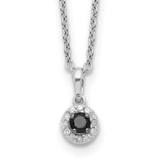 White Night Sterling Silver Rhodium-plated Black and White Diamond Circle Pendant 18 Inch Necklace with 2 Inch Extender QP3767