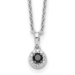 White Night Sterling Silver Rhodium-plated Black and White Diamond Circle Pendant 18 Inch Necklace with 2 Inch Extender QP3767