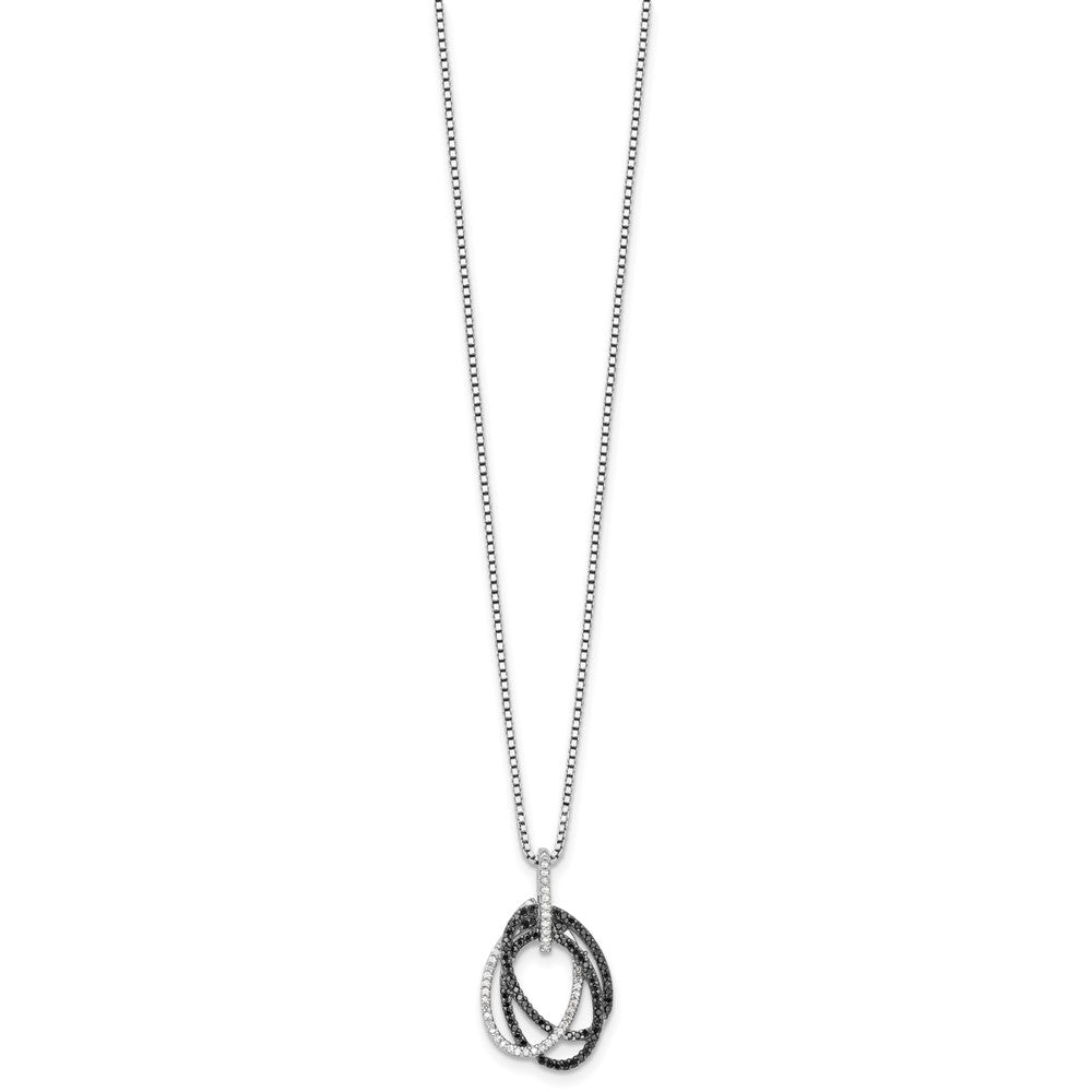 White Night Sterling Silver Rhodium-plated Black and White Diamond Triple Oval 18 Inch Necklace with 2 Inch Extender QP3775