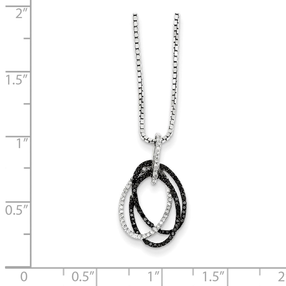 White Night Sterling Silver Rhodium-plated Black and White Diamond Triple Oval 18 Inch Necklace with 2 Inch Extender QP3775