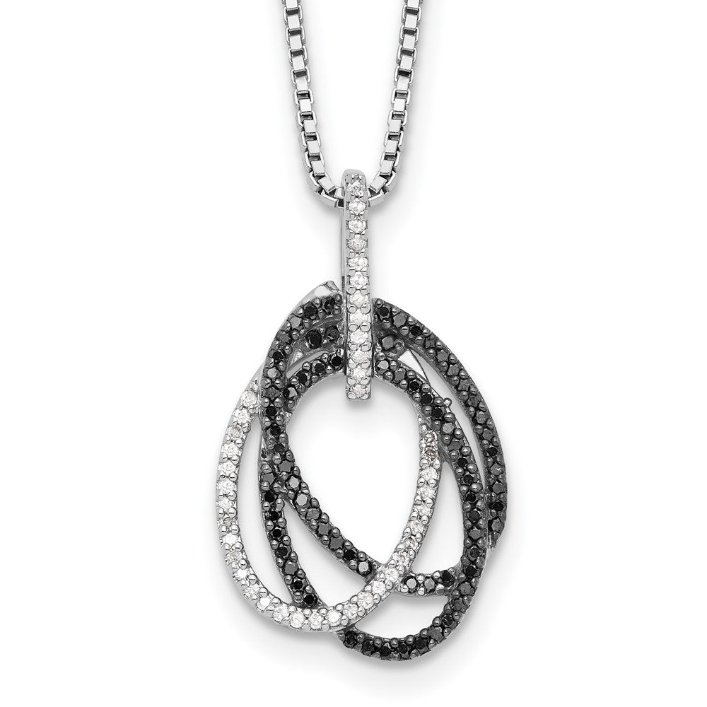 White Night Sterling Silver Rhodium-plated Black and White Diamond Triple Oval 18 Inch Necklace with 2 Inch Extender QP3775