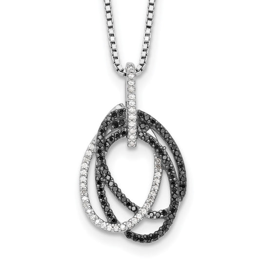 White Night Sterling Silver Rhodium-plated Black and White Diamond Triple Oval 18 Inch Necklace with 2 Inch Extender QP3775