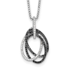 White Night Sterling Silver Rhodium-plated Black and White Diamond Triple Oval 18 Inch Necklace with 2 Inch Extender QP3775