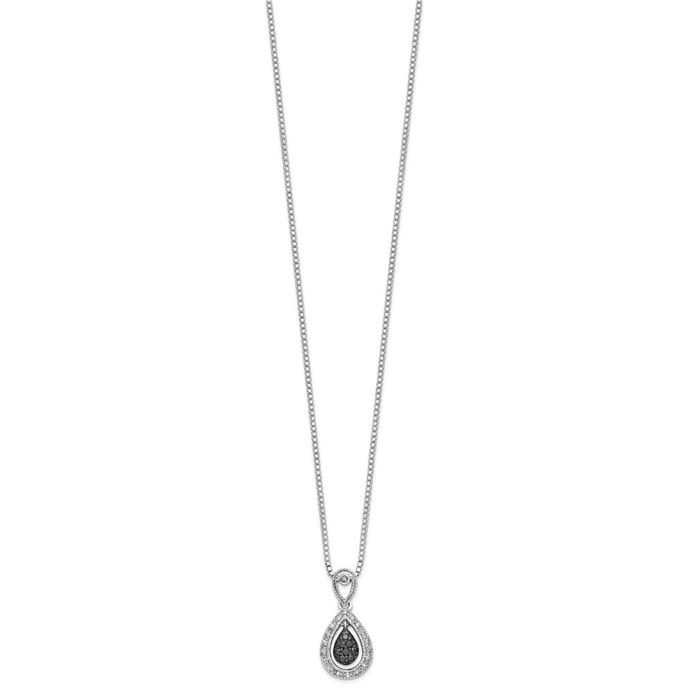 White Night Sterling Silver Rhodium-plated Black with White Diamond Double Teardrop 18 Inch Necklace with 2 Inch Extender QP3777