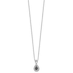 White Night Sterling Silver Rhodium-plated Black with White Diamond Double Teardrop 18 Inch Necklace with 2 Inch Extender QP3777