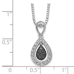 White Night Sterling Silver Rhodium-plated Black with White Diamond Double Teardrop 18 Inch Necklace with 2 Inch Extender QP3777