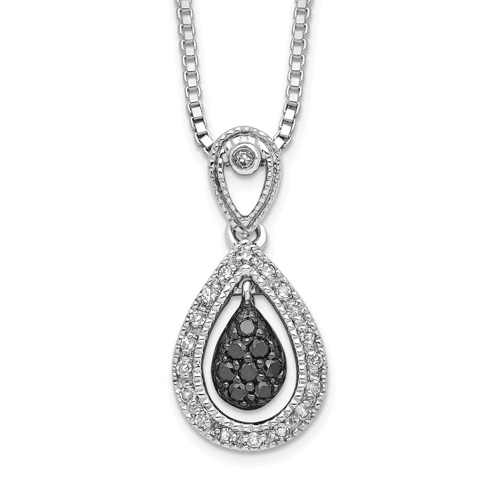 White Night Sterling Silver Rhodium-plated Black with White Diamond Double Teardrop 18 Inch Necklace with 2 Inch Extender QP3777