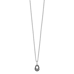 White Night Sterling Silver Rhodium-plated Black and White Diamond Teardrop Pendant 18 Inch Necklace with 2 Inch Extender QP3785