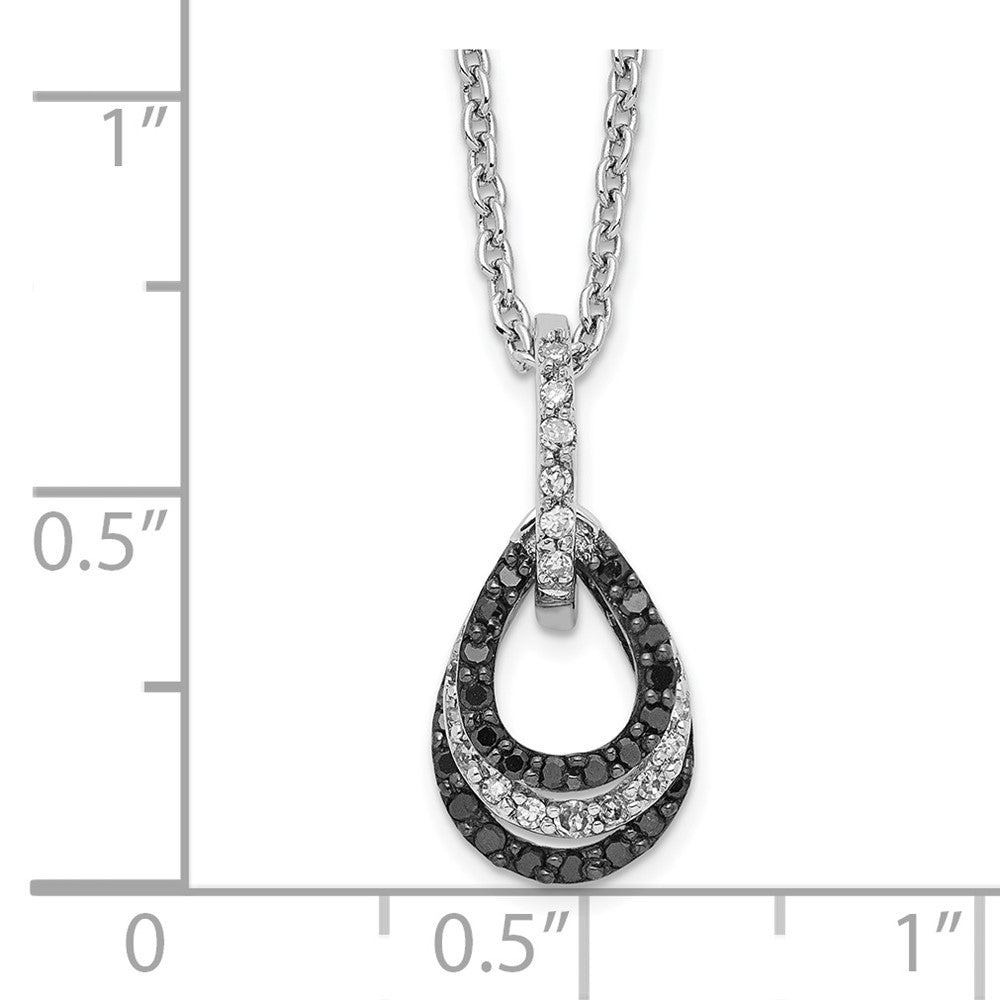 White Night Sterling Silver Rhodium-plated Black and White Diamond Teardrop Pendant 18 Inch Necklace with 2 Inch Extender QP3785