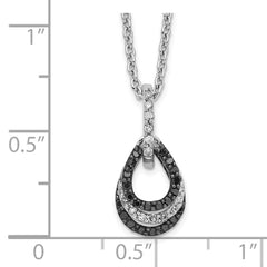 White Night Sterling Silver Rhodium-plated Black and White Diamond Teardrop Pendant 18 Inch Necklace with 2 Inch Extender QP3785