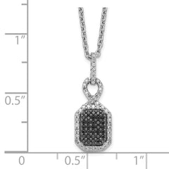 White Night Sterling Silver Rhodium-plated Black and White Diamond Rectangle Pendant 18 Inch Necklace with 2 Inch Extender QP3808