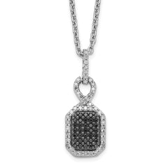 White Night Sterling Silver Rhodium-plated Black and White Diamond Rectangle Pendant 18 Inch Necklace with 2 Inch Extender QP3808