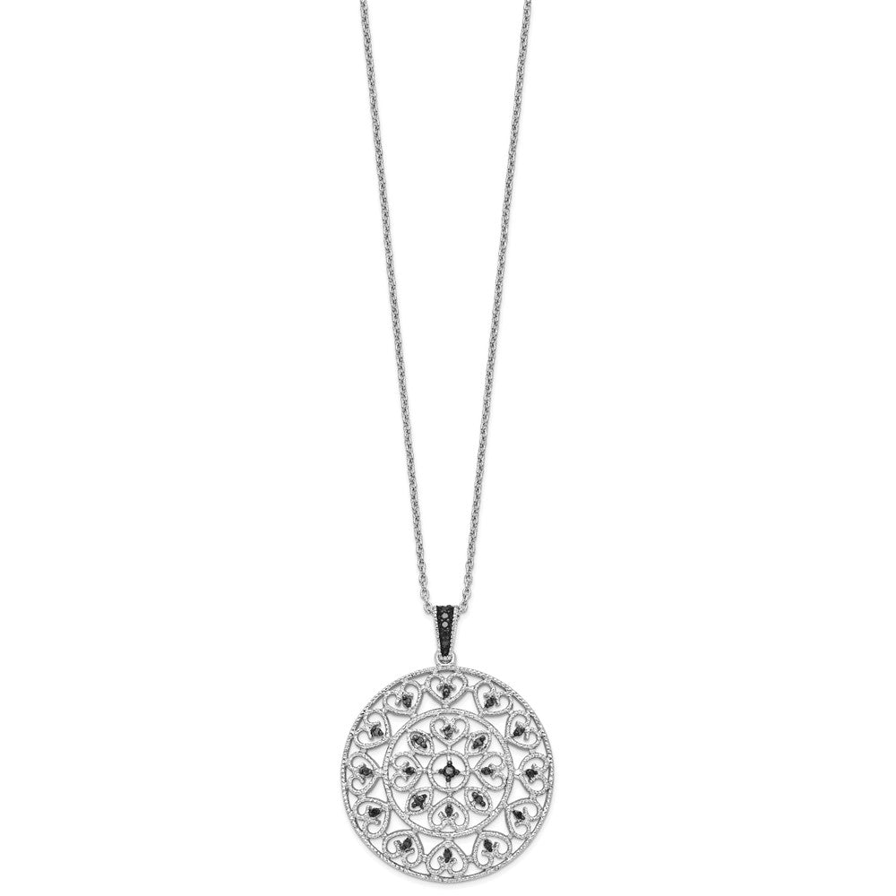White Night Sterling Silver Rhodium-plated Black Diamond Circle Pendant 18 Inch Necklace with 2 Inch Extender QP3810
