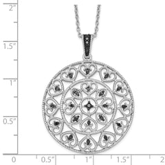 White Night Sterling Silver Rhodium-plated Black Diamond Circle Pendant 18 Inch Necklace with 2 Inch Extender QP3810