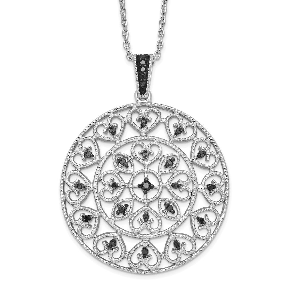 White Night Sterling Silver Rhodium-plated Black Diamond Circle Pendant 18 Inch Necklace with 2 Inch Extender QP3810