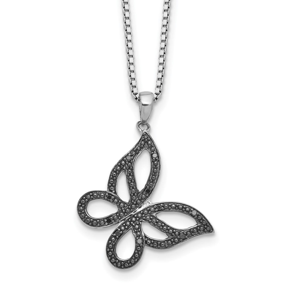 White Night Sterling Silver Rhodium-plated Black Diamond Butterfly 18 Inch Necklace with 2 Inch Extender QP3831